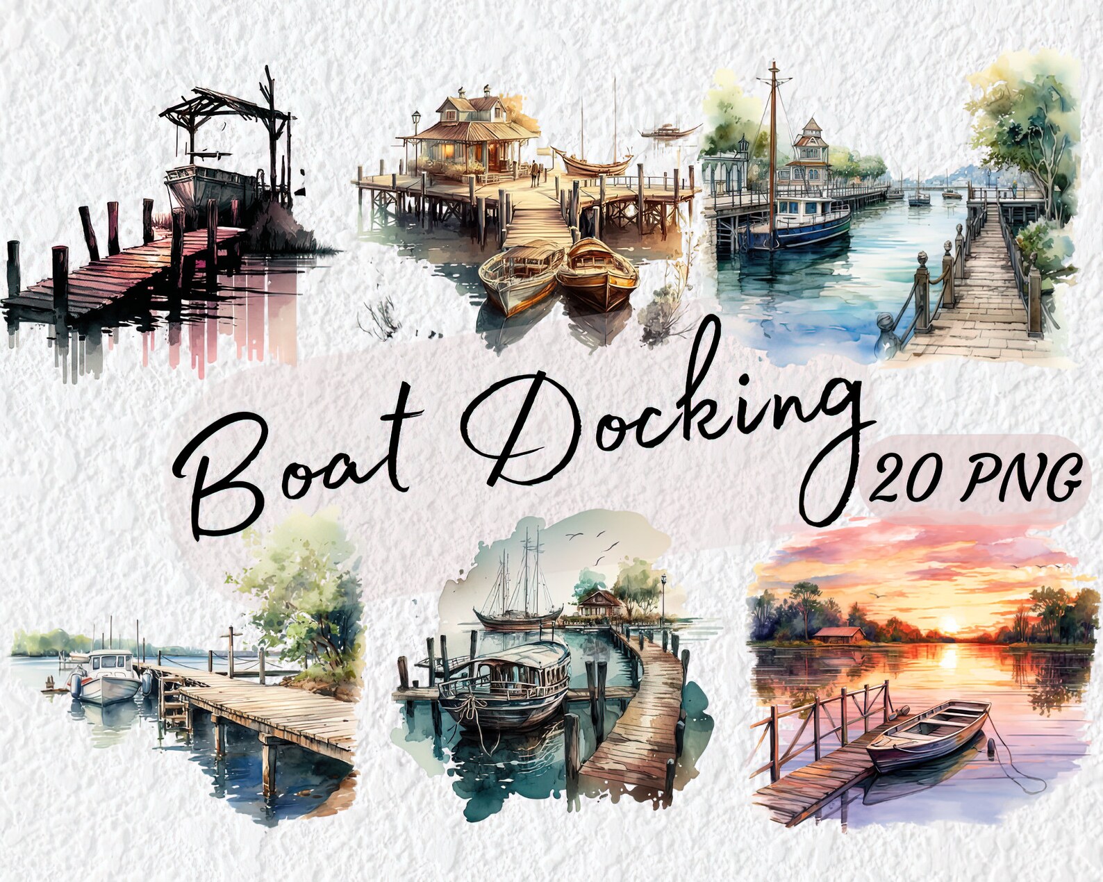 20 PNG Boat Docking Clipart Watercolor Boat Dock Scenes, Nautical Boat ...