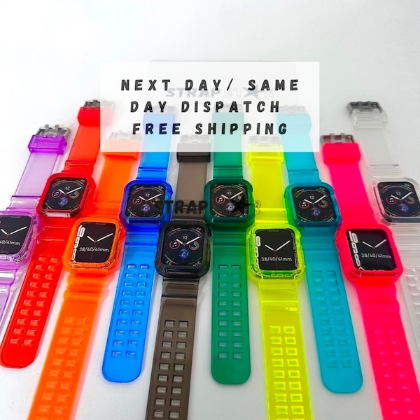 Candy Colour Clear Apple Watch Band Strap, Adjustable Transparent Apple Strap Bracelet for iWatch Series 38/40/41 42/44/45mm iWatch 8, 7, 6