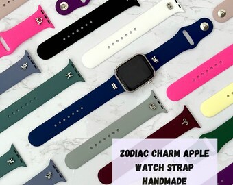 NEU Silikon Apple Watch Armband & ZODIAC Charm, 38/40/41mm 42/44/45/49mm kompatibel mit allen Serien 1-8 SE und Ultra