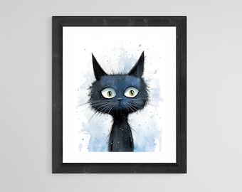 Black cat with green eyes , Digital Download, Wall Art, Downloadable Art, Poster, Printable Wall Art.