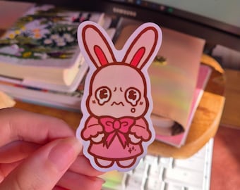 Crying Bunny Sticker | Kawaii Sad Bunny Vinyl Sticker | Cute Emotional Rabbit Decal