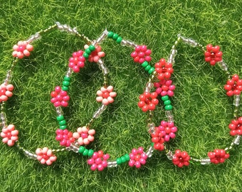 Conjunto pulsera flor roja