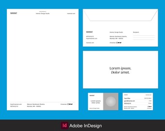 Modern Studio Stationery InDesign Template — Business card, Letterhead & Envelope — Minimal