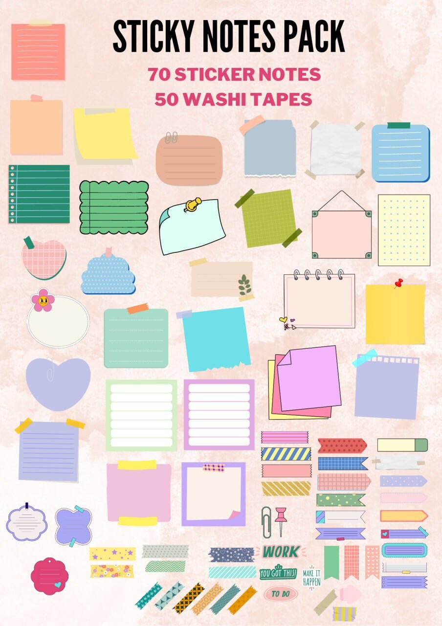 130 Digital Sticky Notes, Digital Stickers, Png Stickers, Goodnotes ...
