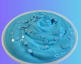 Buttermint Scented Butter Slime, Pastel Blue with Fimo Slices, Neutral gift for kids, Gift for adults