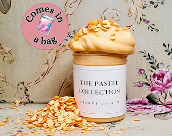 Pastel Orange Butter Slime, Birthday Cake Scented with Fimo Slices, Neutral gift for kids, Gift for adults