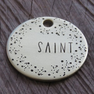 Round Metal Disc, Pet Tag, Handmade Tag, Pet ID Tag, Dog Name Tag, Engraved Metal Tag, Pet Name Tag, Original Pet Tag, Native Wolf Pet Tag