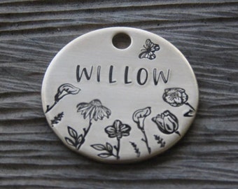 Flower Tag, ID Pet Tag for Dog, Original Dog Tag, Pet Name Tag, ID Tag, Personalized Pet Tag, Fun Pet Tag, Handmade Tag, Native Wolf Tag