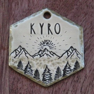 Outdoor Dog Tag, Rugged Dog Tag, Tag for Pet Collar, Metal Dog Tag, Personalised Dog Tag, Hand Stamped Pet tag, Native Wolf Tag