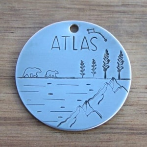 Outdoor Dog Tag, Ronde Heavy Dog Tag, Unieke Dog Tag, Pet ID Tag, Metal ID Dog Tag, Aangepaste Dog Tag, Native Wolf Tag