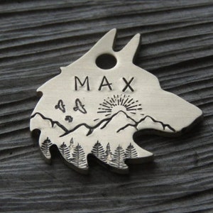 Dog Head Tag, Metal ID Tag, Personalised Dog Tag, Pet Supplies, Pet Name Tag, Thick Dog Tag, Large Pet Tag, Native Wolf Tag