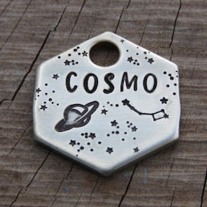 Outer Space Dog Tag, Personalised Pet Tag, Custom Pet Tag, Dog Name Tag, Custom ID Tag, Metal Pet Tag, Native Wolf Tag