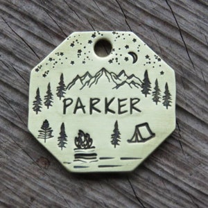 Vacation tag, Pet ID Metal Tag, Tag for Dog Collar, Adventurous Dog Tag, Fire, Metal Dog Tag, Pet ID Tag, Hand stamped Tag, Native Wolf Tag