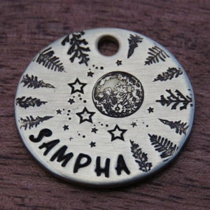 Trees, Round Metal Dog tag, Pet Supplies, Brass Tag, Outdoor Dog Tag, Weatherproof Pet Tag, Thick Pet Tag, Metal Pet ID, Native Wolf Tag