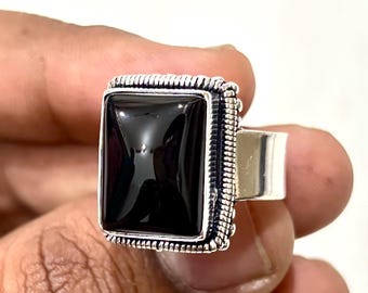 Handgemachter Sterling Silber Luzifer Ring: Schwarzer Onyx Edelstein