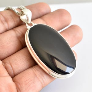 Colgante de ónix negro - Colgante de plata maciza de ley 925 - Colgante de piedra ovalada de ónix - Collar grande con colgante de ónix negro - Colgante de ónix negro para mujer