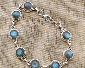 Bracelet Réglable En Argent 925 Et Labradorite Naturelle - Fait Main En Inde, Bijou Artisanal