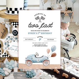 Two Fast Birthday Invitation: Race Car Party, Editable Canva Template (Digital Download 5x7in)