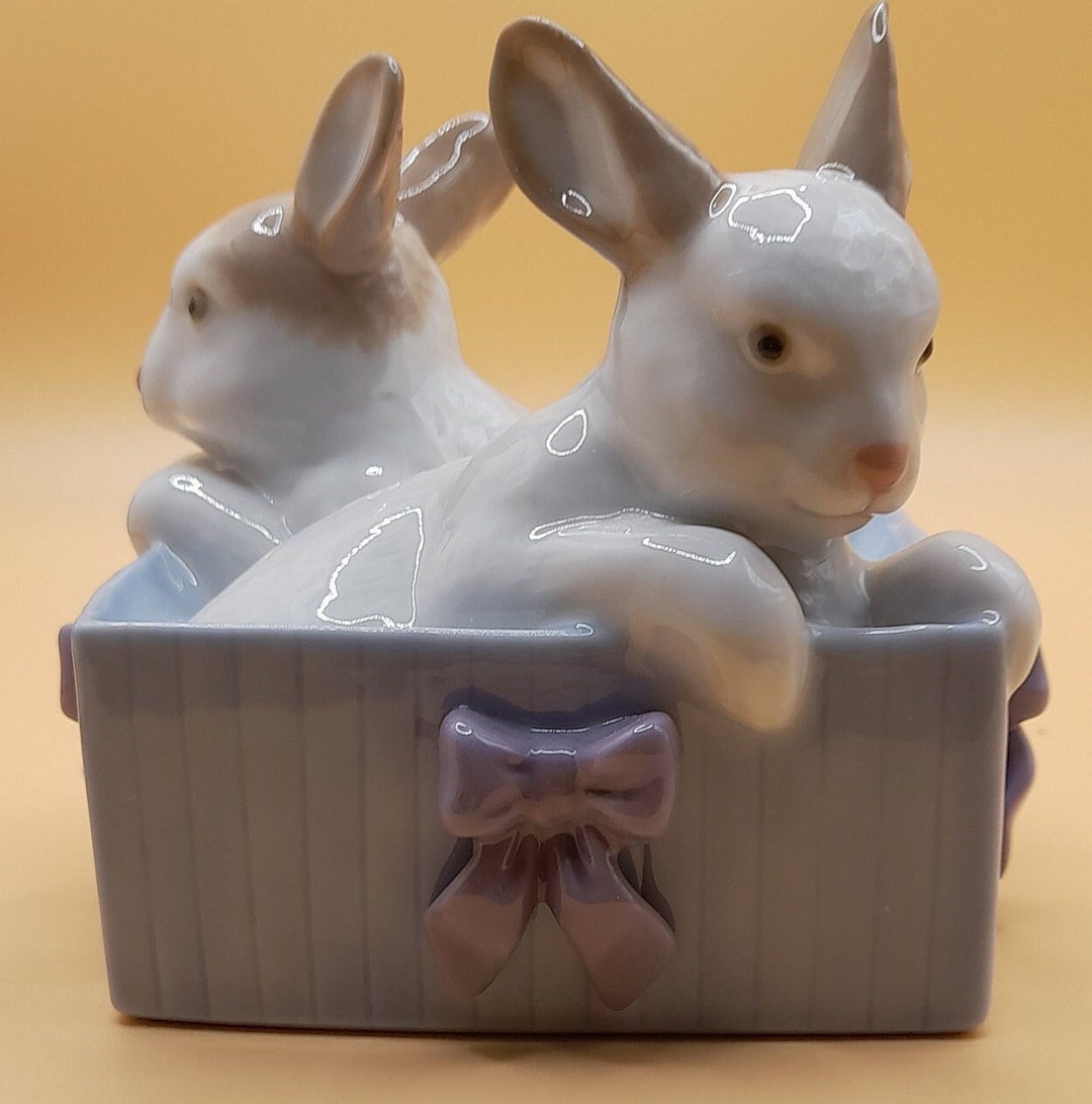 Two Rabbts In Box NAO Square Box With Two Rabbits - Etsy UK