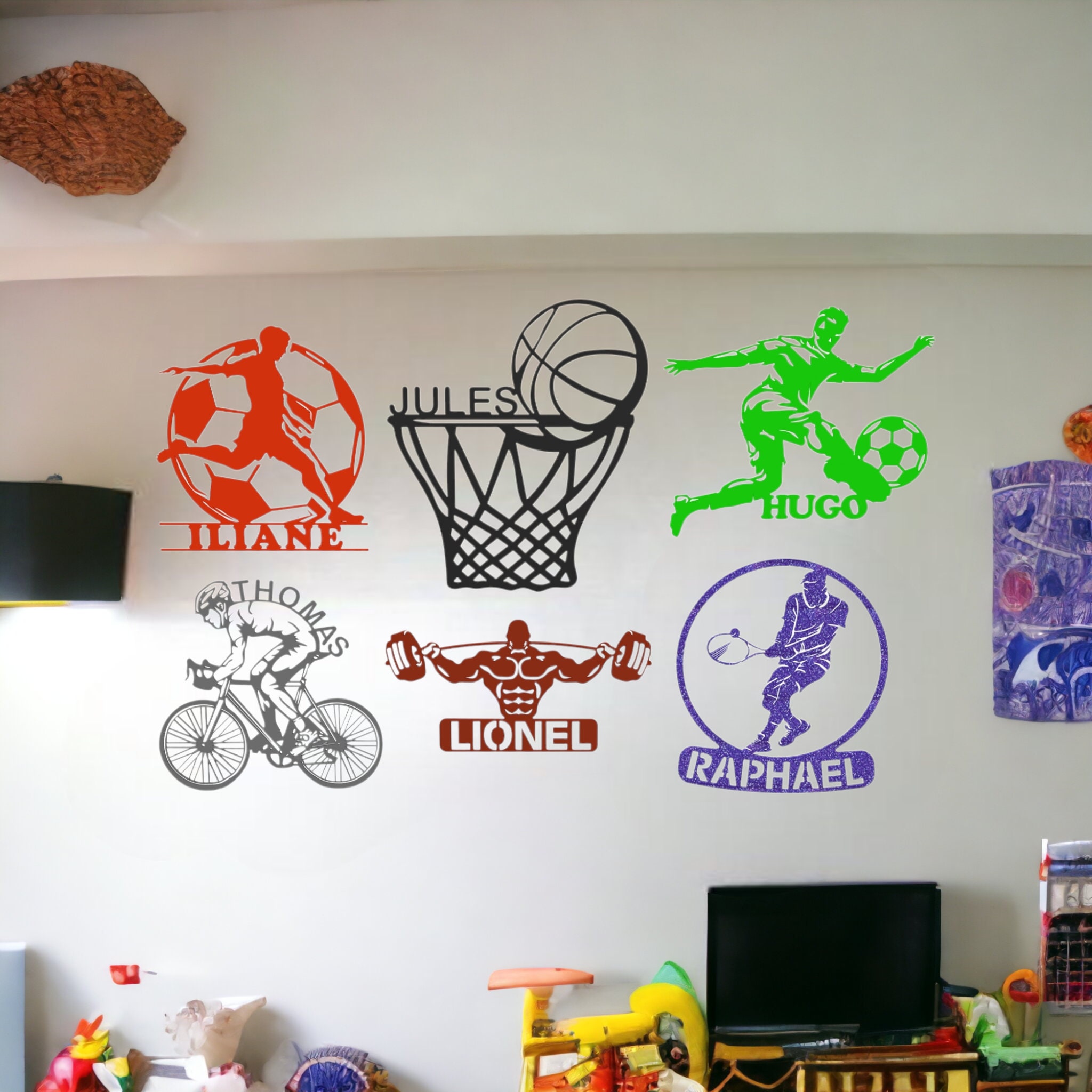Ensemble Décalcomanies Murales Basketball - Sport, Athlétisme - Pour Chambre Ado, Homme - Autocollants Muraux