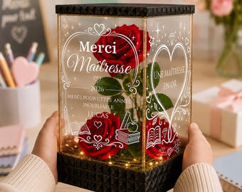 Cadeau Maîtresse Personnalisé, Rose Rouge Lumineuse Merci Maîtresse, Cadeau Fin d’Année Enseignante