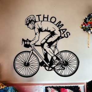 Wall decoration in the shape of a personalized cyclist with first name 3D printing image 1