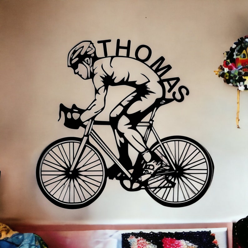 Wall decoration in the shape of a personalized cyclist with first name 3D printing image 1