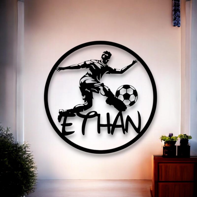 Personalized Footballer Children&#39;s Room Decoration with First Name,Personalized 3D Wall Decor , Soccer Ball with Name