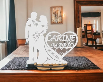 cadeau mariage 3D, décoration mariage  personnalisée avec prénom et date