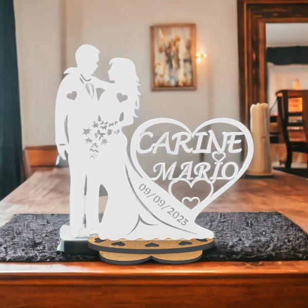 cadeau mariage 3D, décoration mariage  personnalisée avec prénom et date