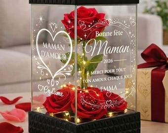 Rose rouge lumineuse personnalisée pour maman- cadeau Fête des Mères