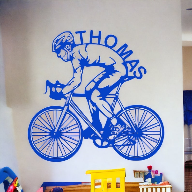 Wall decoration in the shape of a personalized cyclist with first name 3D printing image 3