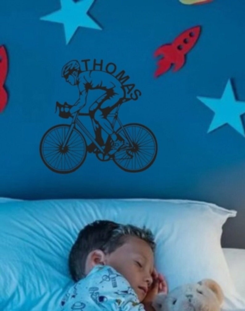 Wall decoration in the shape of a personalized cyclist with first name 3D printing image 4