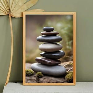 Zen Balancing Stones Wall Art, Rock artwork, Stone Stacking Rock Balancing Focus Concentration