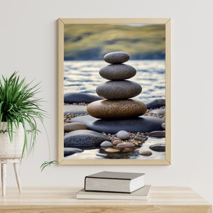Zen Wall Art Print - Stacked Balancing Stones for Meditation Room, Yoga Decor, Mindfulness Gift, Zen Art