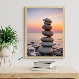 Stacked Zen Stones Art / Zen Wall Art Print / Zen Balancing Stones Prints / Yoga or Meditation Room Decor / Mindfulness Gift Art Print