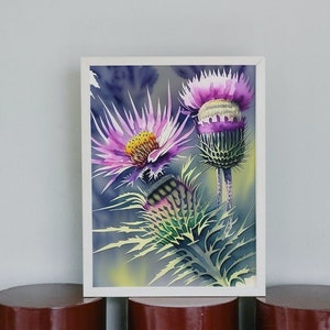 Thistle flowers watercolor wall art, Thistle Art Print, Scottish gift, Scottish Wildflower, Wild Herb Prints, Herb and Spice Wall Art