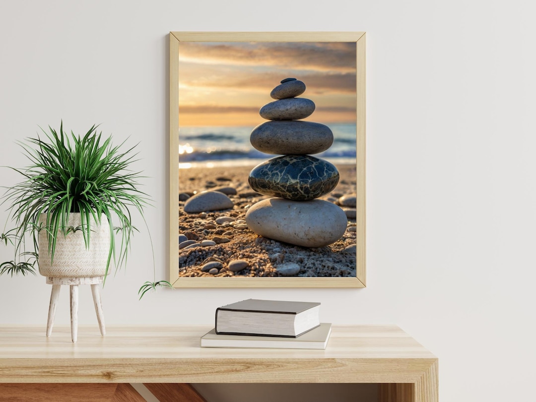 Zen Stone Stack Art Print, Beach Pebble Artwork, Digital Download - Etsy