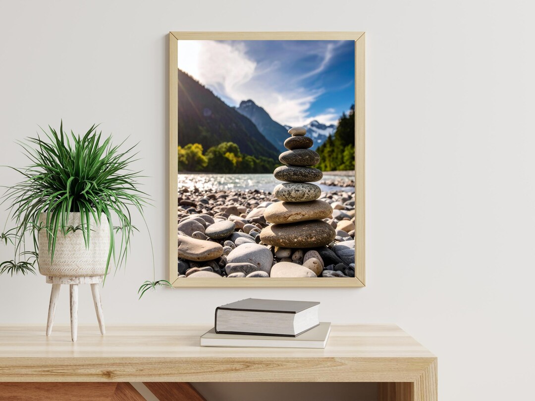 Zen Stone Stack Wall Art Print – Mountain River Landscape Photography ...