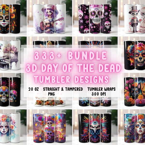 3D 333+ Day of the Dead Bundle,Dia De Los Muertos 20oz Skinny Becher Sublimation,Straight&Tapered Wrap PNG,digitaler Download,Sugar Skull