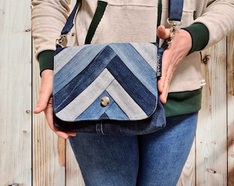 Schicke Handtasche und Portemonnaie aus Jeans,  Unikat,  Upcycling, Umhängetaschen,  Geldbörse