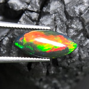 Natural Black Opal, 14x6 MM Opal Cabochon Gems, 1.95 Carats Marquise Shape Loose Opal, Ring Size Opal Cab, Green Red Fire Opal For Pendent.