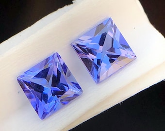 Prinsessslipad fyrkantig 5 mm naturlig tanzanit fasetterad ädelsten för örhängen, par, 1,50 ct. December födelsesten