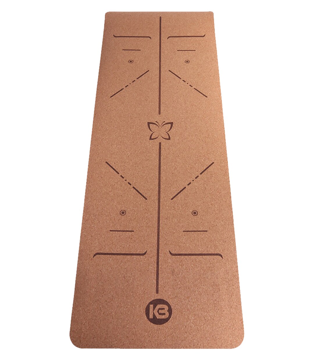 Premium Natural Cork Yoga Mat Exercise Mat With Alignment Lines and
