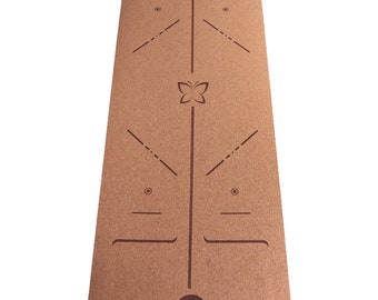 Premium Natural Cork Yoga Mat | Exercise Mat with Alignment Lines and Carry Strap | Eco Friendly and Non-Toxic | Butterfly