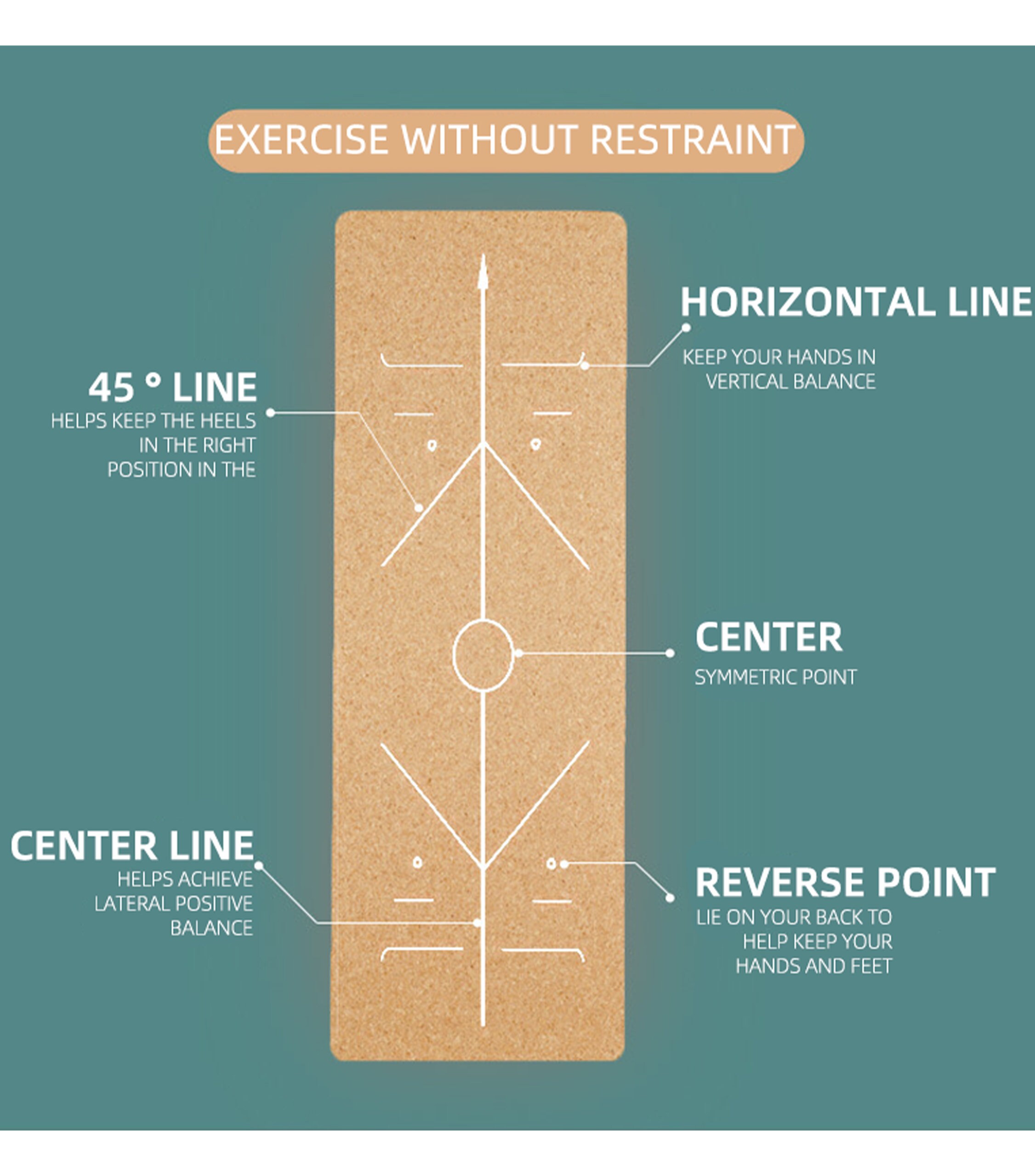 Premium Natural Cork Yoga Mat Exercise Mat With Alignment Lines and