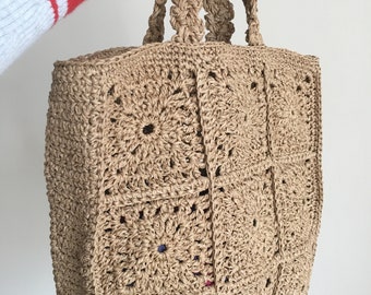 Handwoven Straw Vintage Tote Bag Bohemian Large Straw Beach Bag Chic Casual Handbag Crochet Woven HandBag Knitted Paper Yarn BagTote Bag