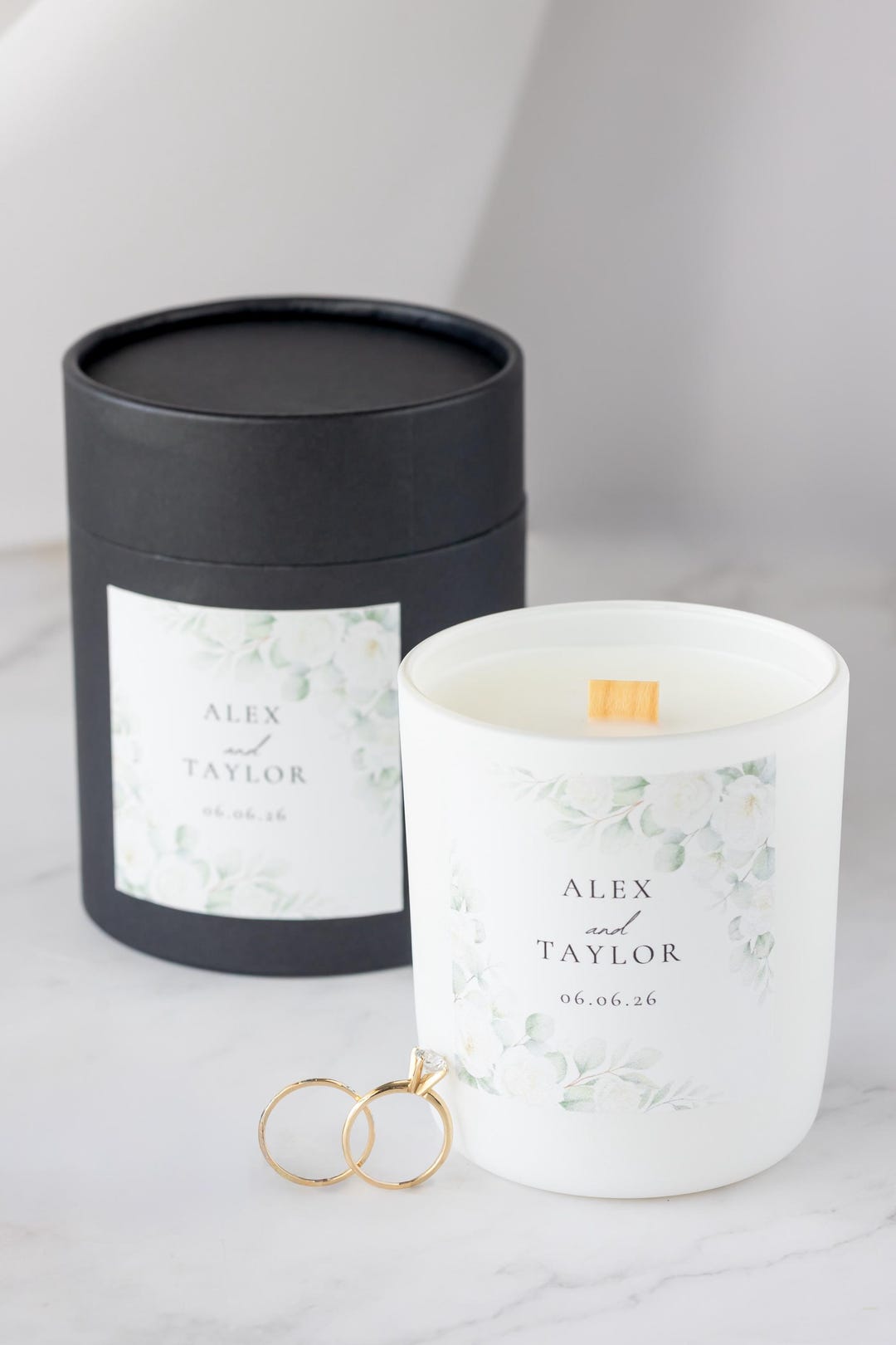 Personalized Wedding Candle Favors | Matte White Jar, Custom Label ...
