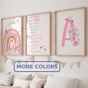 Affirmation Wandkunst Regenbogen Kindergarten Druck Affirmationen für Kinder Benutzerdefinierte Wandkunst benutzerdefinierte Anfangsbuchstabe Printable Positive Affirmation Zeichen