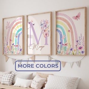 Impression d'art mural arc-en-ciel pastel, art mural personnalisé pour chambre de bébé, chambre de bébés filles, chambre d'enfants colorée, imprimable, nom personnalisé, impression initiale